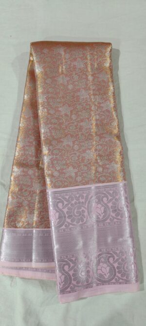 E0E1001 peach pattu saree in baby pink border