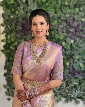 Lavender gold wedding saree