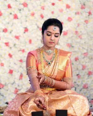 Peach gold wedding saree