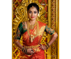 Tomato red wedding silk saree