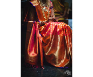 Orange pink wedding saree