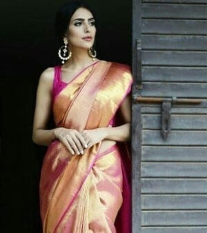Pink gold wedding silk saree