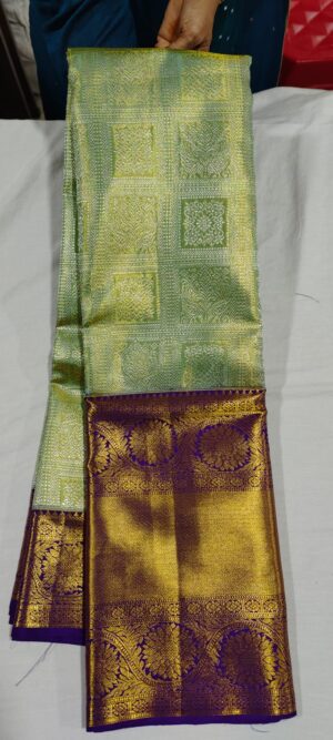M0M1001 Pista green wedding saree in purple border