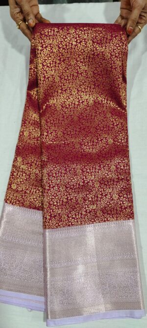 H0H1001 dark maroon kanchi pattu saree online in contrast Lavender border