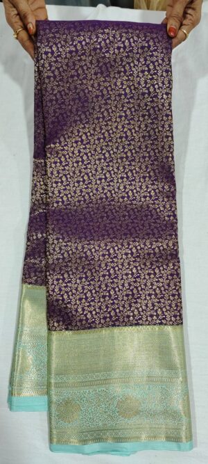 H0H1002 dark purple pattu saree in sea green border