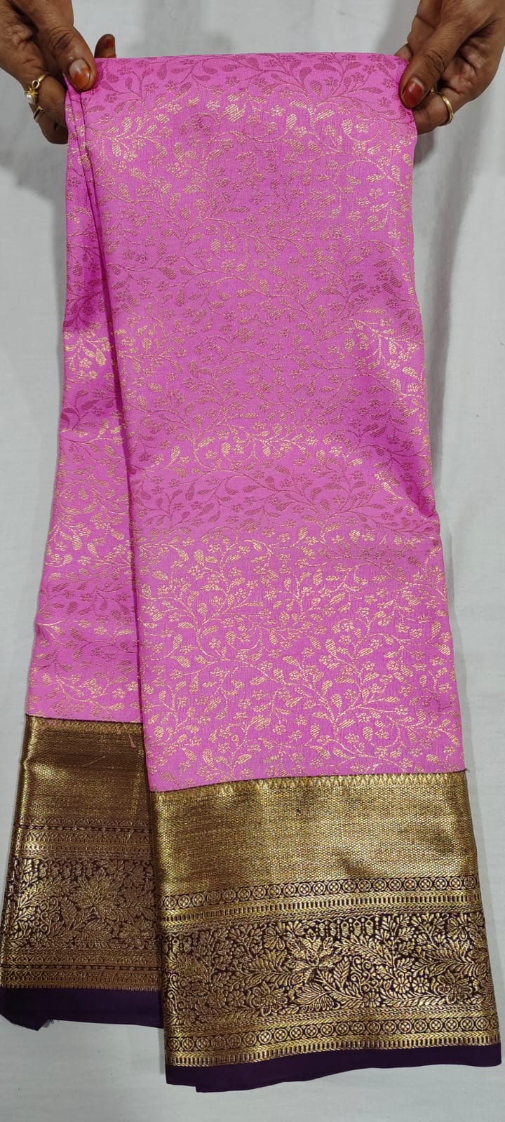 0H0H1003 Baby Pink kanchi pattu sarees in wine border