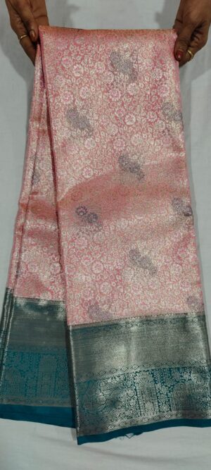 F0F1002 Peach pattu saree online in rama green border