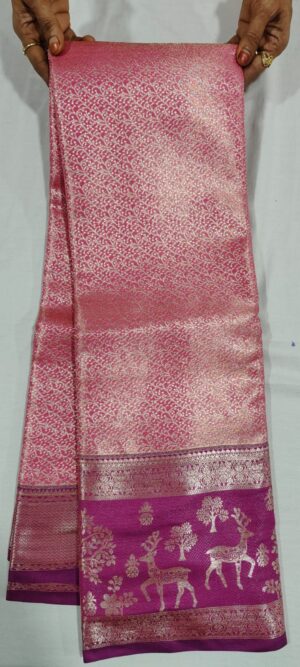 F0F1003 Baby pink kanchi tissue pattu saree in wine border