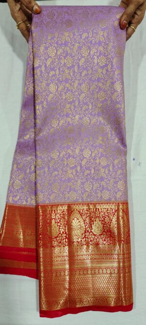 E0E1009 Lavender kanchi pattu sarees in red border