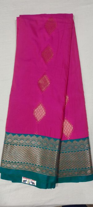 A0A1001 : Pink pattu saree online in rama green border