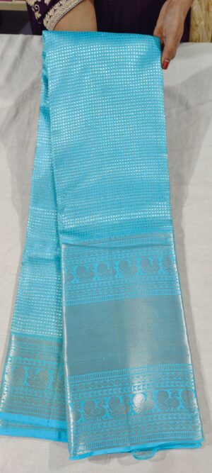 00M0M1013 Ananda blue wedding silk saree online in 12 inches border