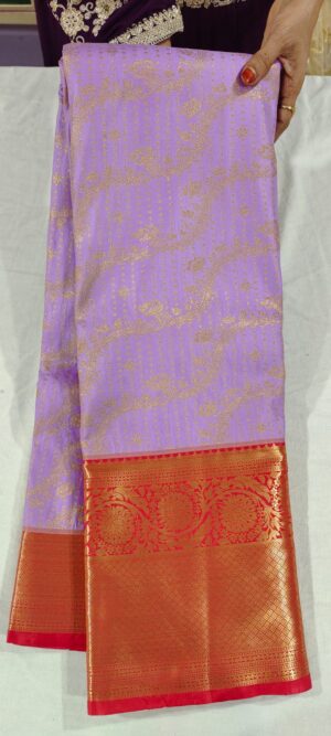 E0E1014 Lavender pattu saree online with red border