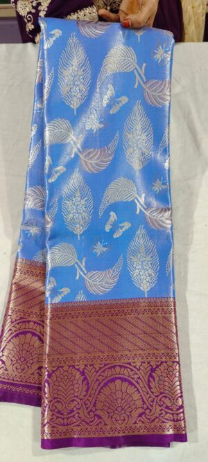 E0E1017 Ananda blue pattu saree online in grape wine border
