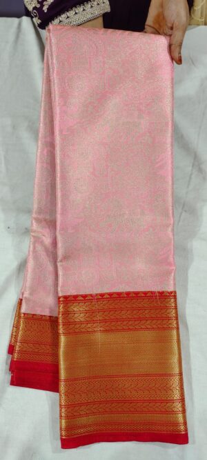 J0J1003  Mittai pink pattu saree in contrast red border