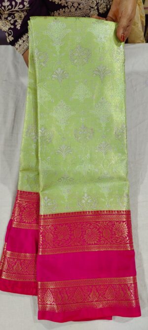 J0J1004 Pista green pattu saree online in reddish pink border