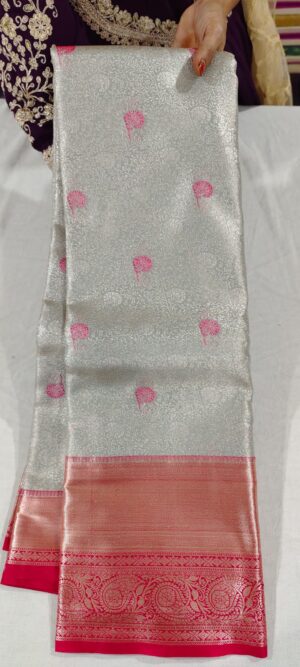 F0F1007 Pastel colour pattu saree online in contrast reddish pink border