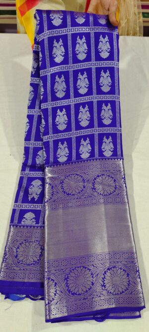 M0M1015 Royal blue wedding silk saree online in 12 inches silver zari border