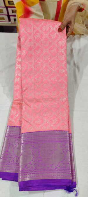 M0M1017 Mittai pink wedding silk saree online with contrast 6 inches purple  border