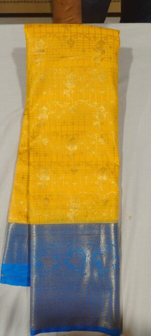 D0D1007 yellow pattu saree online in Ananda blue border