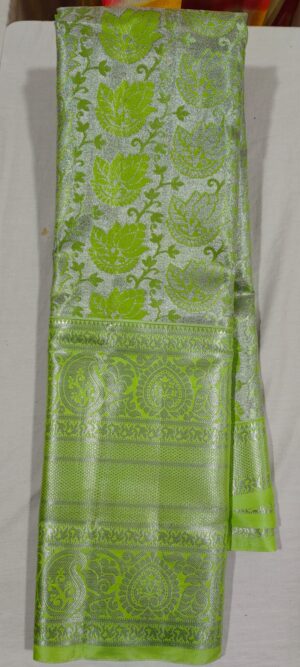 D0D1008 fluorescent green pattu saree online in silver zari