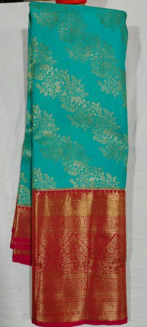 D0D1009 Rama green pattu saree online in maroon red border