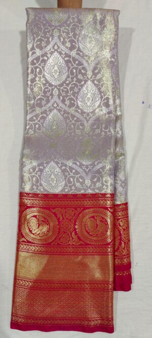 J0J1007 Lavender pattu saree in kanchi maroon border