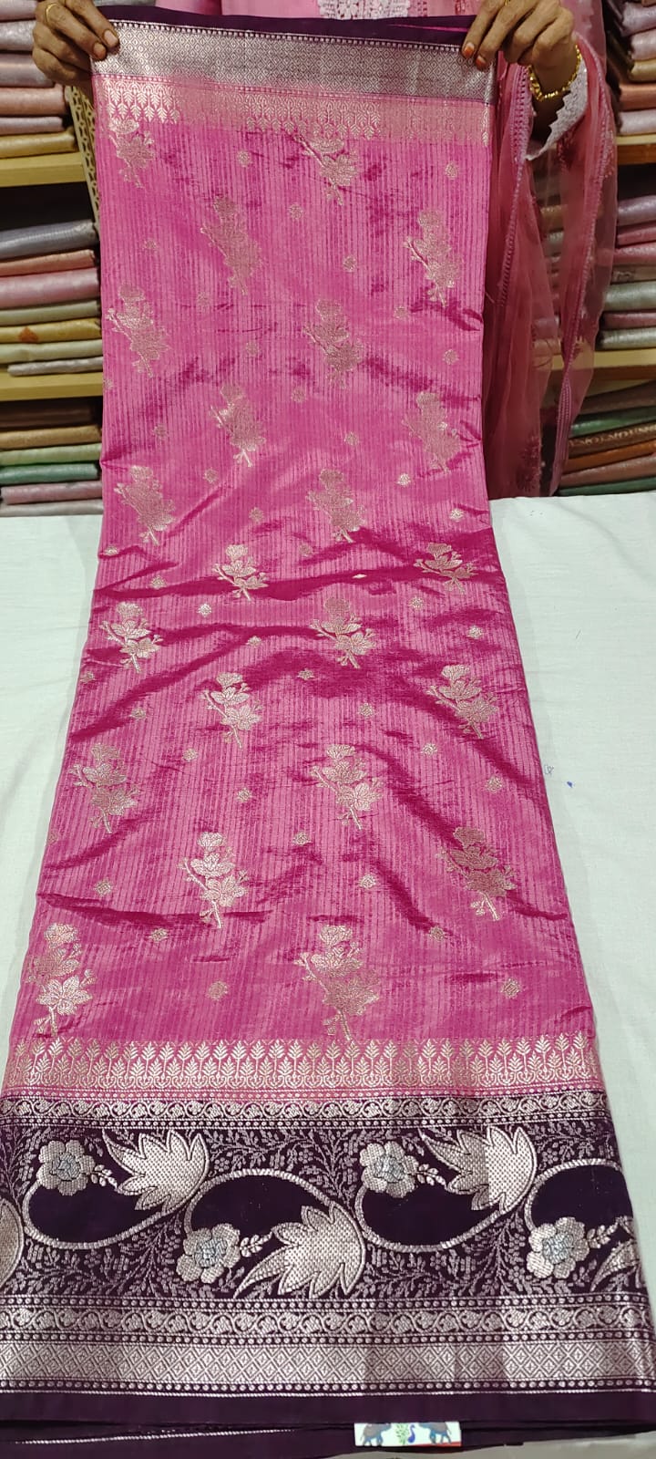 P0P1030 Onion pink banarasi silk saree online in grape wine border
