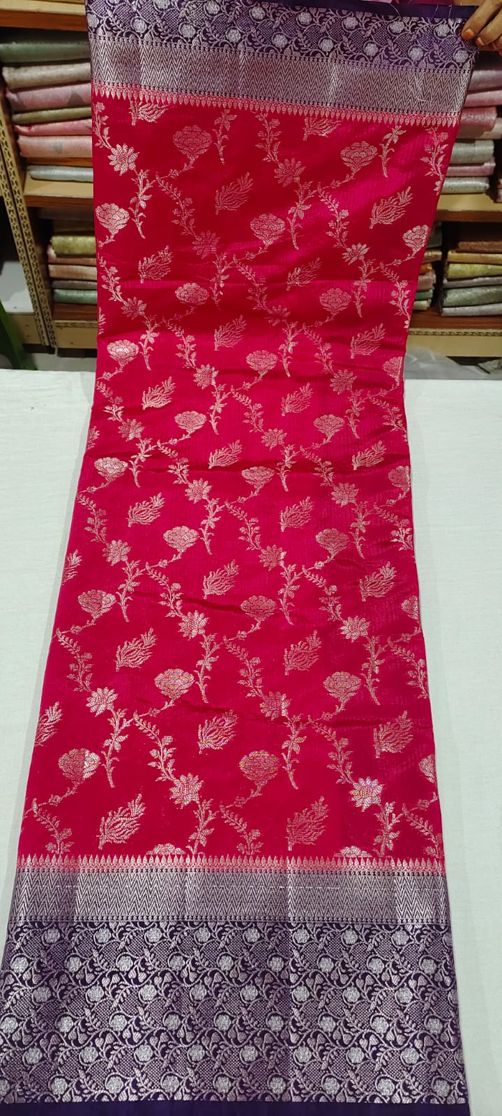POP1037 Pink Banarasi silk saree online in contrast violet boarder
