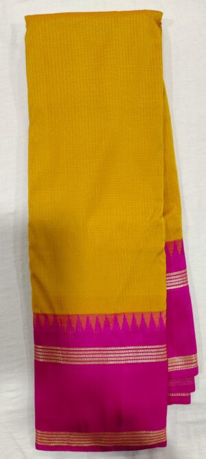 AOA1016 Yellow pattu saree online in pink border