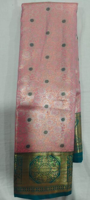 DOD1011 Peach kanchi pattu sarees online in green border