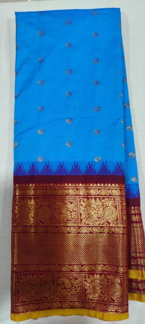 BOB1002 Ananda blue pattu saree in online dark maroon border