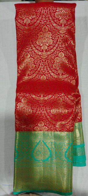 EE1022 Red kanchi pattu saree in online green border