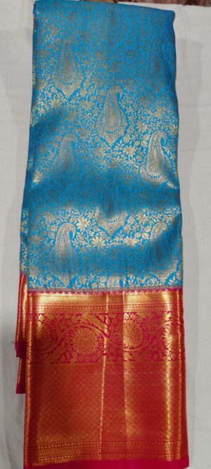 EE1020 Ananda blue pattu saree in online pink border