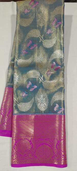 EE1021 Ananda blue pattu saree online magenta border