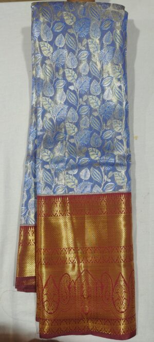 DD1015 Ananda blue kanchi pattu sarees online maroon border