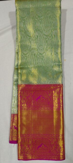 MM2006 Pista green wedding silk saree online contrast pink border