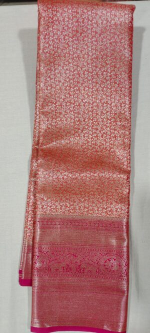 FF1012 Peach pattu saree online pink border
