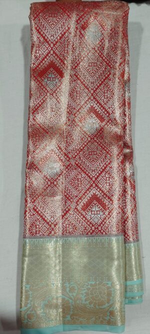 DD1019 Rust orange kanchi pattu sarees online Ananda blue border