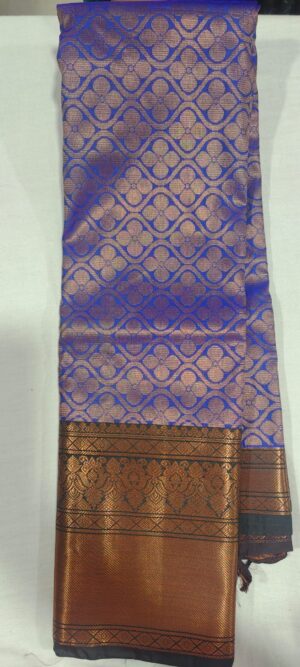 DD1017 Royal blue kanchi pattu saree online Bottle green border