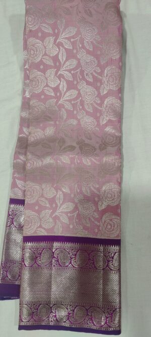 MM2010 Baby pink Kanchipuram wedding silk saree online contrast violet border