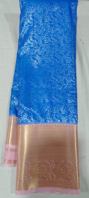 DD1023 Blue pattu saree online baby pink border