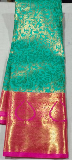 DD1021 Rexona green kanchi pattu sarees online contrast pink border