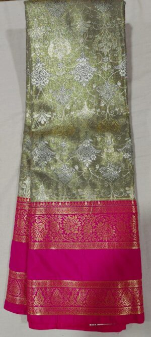 JJ1015 silver grey pattu saree online in pink gap border