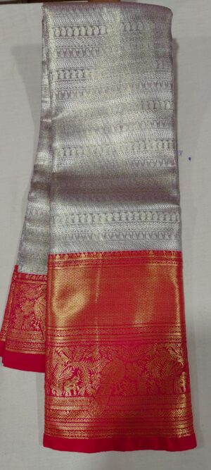 JJ1013 Pastel Lavender pattu saree online in reddish pink border