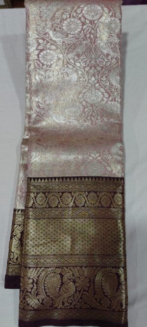 JJ1014 Baby pink pattu saree online in chocolate border
