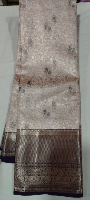 GG1009 Peach pattu saree online in contrast dark purple border