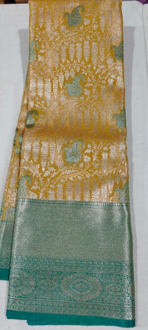 GG1006 Gold pattu saree online in contrast rama green border