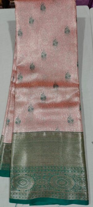 GG1005 Peach pattu saree online in contrast rama green border