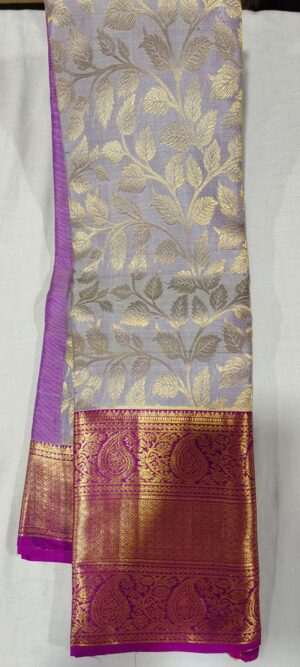 LL1004 Pastel Lavender wedding silk saree online in magenta border