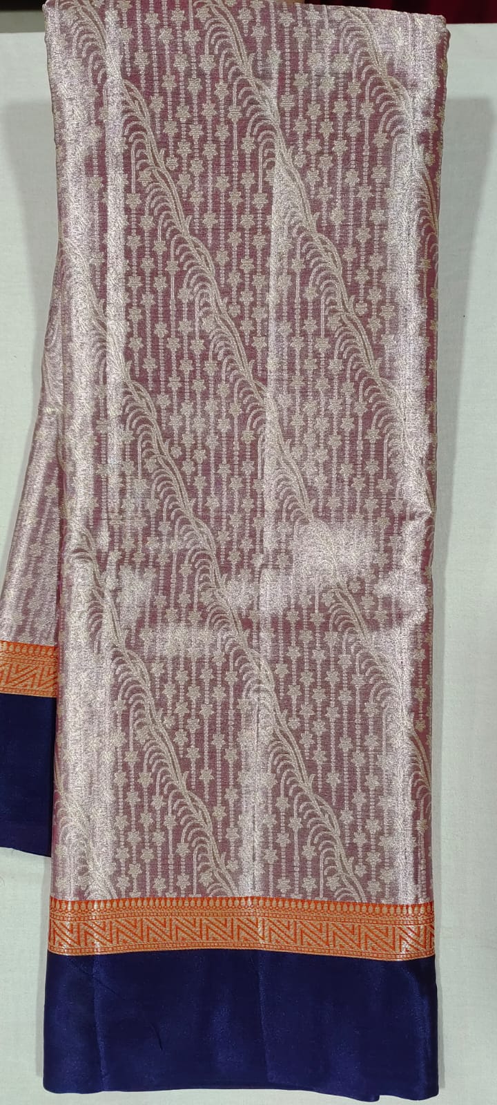 PP2004 Lavender gold silk saree online at Hyderabad Bangalore in contrast navy blue border